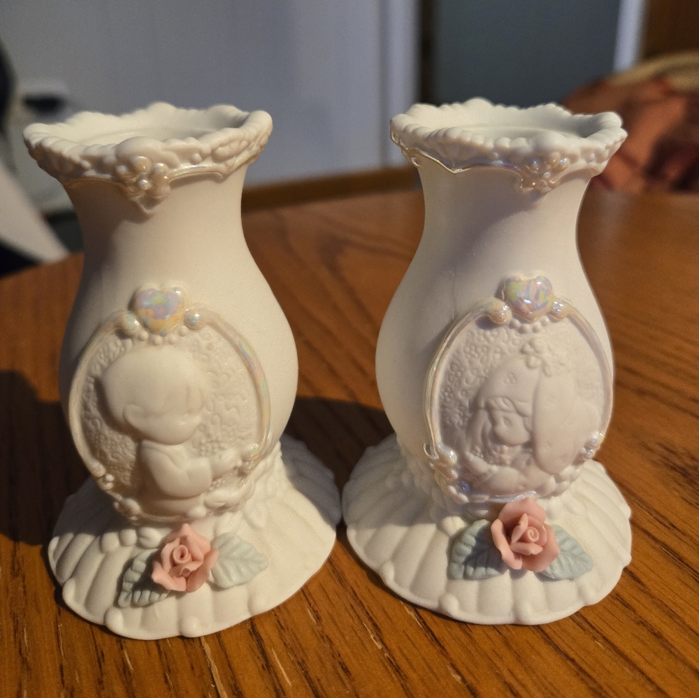 1994 Enesco Precious Moments Porcelain Wedding Candle Holders